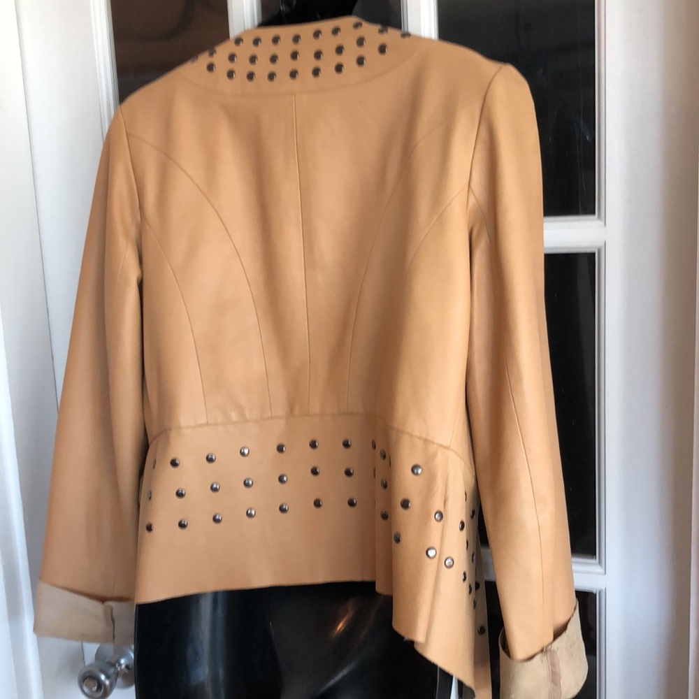 Cache Studded Tan Leather Open-Front Jacket - Picture 2 of 12